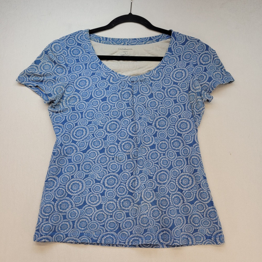 Croft & Barrow Shirt Women Small Blue Paisley Medallion Print Scoop Neck Tee